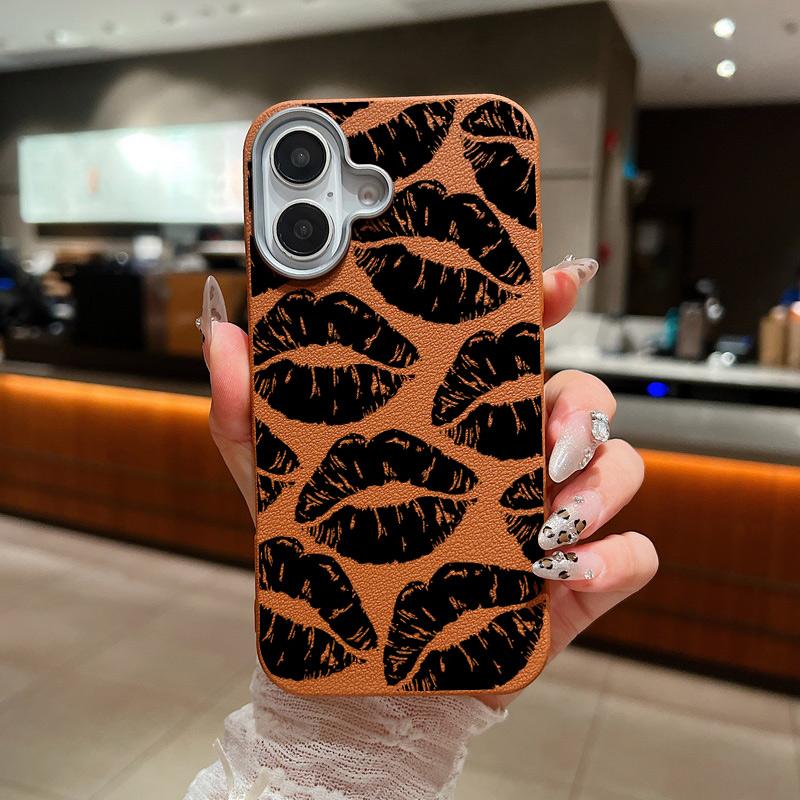 Кожаный чехол с текстурой черного цвета и узором в виде полых губ для iPhone 16 15 Pro 14 Plus 13 12 11 Pro Max Xs Xr 8 7 Plus, ударопрочный, мягкий, из ТПУ, тонкий чехол