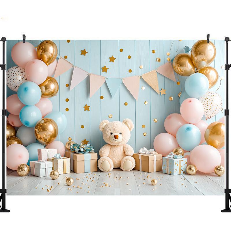 LS Happy Birthday Backdrop Photography Balloons Flower Bear Party Supplies Decor Child Baby Shower Photo Background Banner