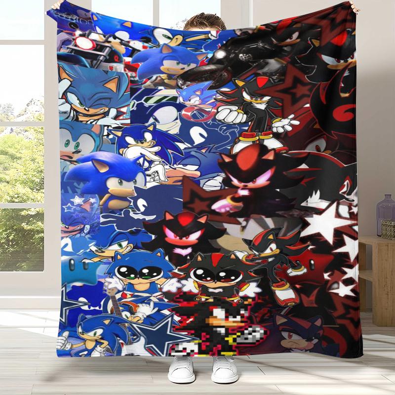 Ретро Мультяшное Игровое Фланелевое Одеяло S-Sonic, Ультра Мягкое Теплое Плюшевое Покрывало для Дома, Спальни, Кровати, Дивана, Походного Пикника, Подарок