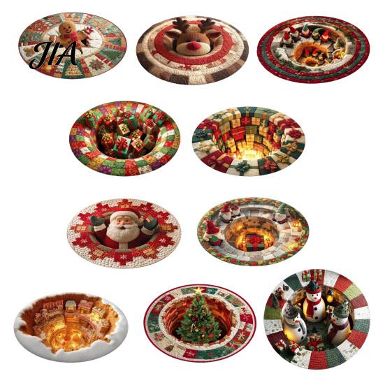 Holiday Home Decor 3D Illusion Christmas Rug, Round Xmas Tree Area 24" 47" Festive Accent Rug Santa Claus Snowman Floor Mat for Living Room