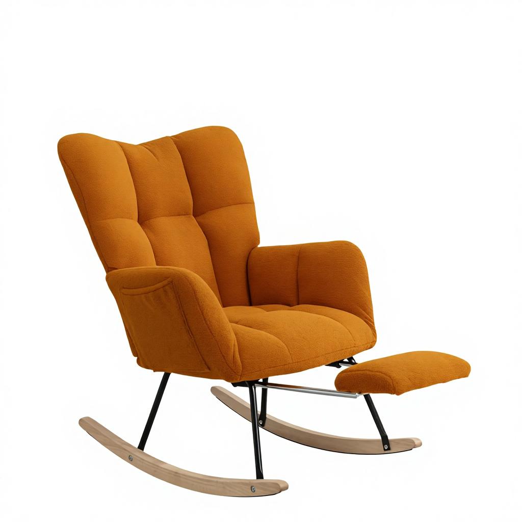Teddy Upholstered Glider Rocker Adjustable Footrest High Backrest Padded Recliner Reading Chair Bedroom