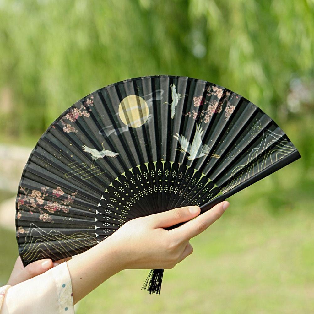 Bamboo Handle Props Fan Handmade Folding Fan Hanfu Accessories Female
