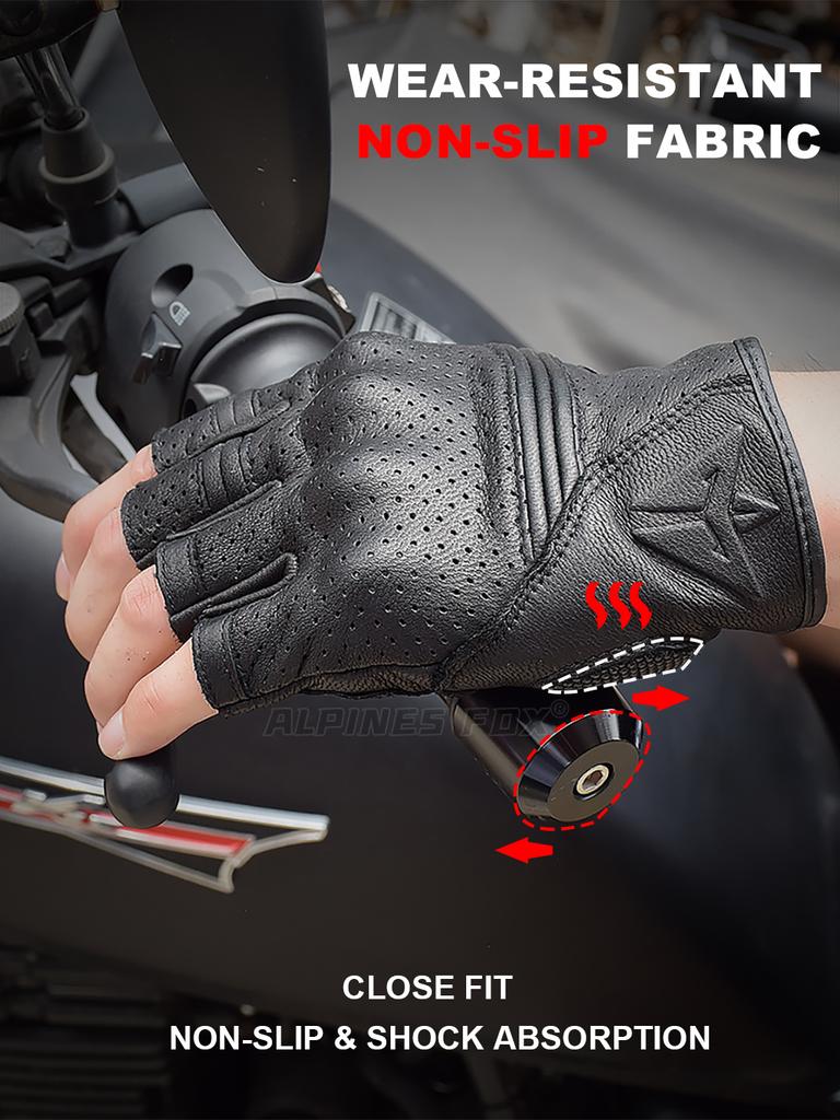 Perforated Motorcycle Half Finger Gloves Men's Motorcycle Leather Gloves Summer Moto Gloves Fingerless Breathable Racing Gloves