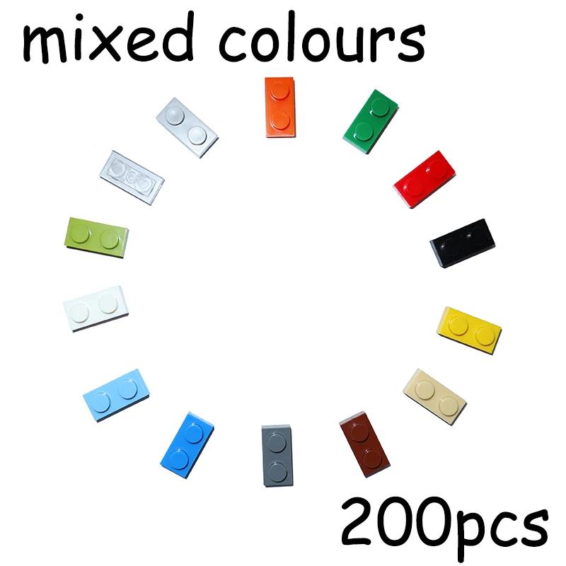 200 шт. Конструктор DIY Фигурки Кирпичики 1*2 Частицы для Сборки MOC 3023 Тонкая Пластина 1x2 Точки Образовательная Креативная Игрушка для Детей