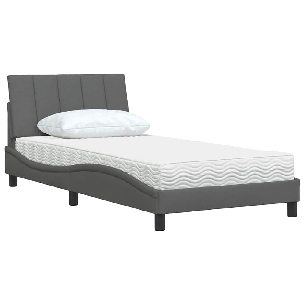 Bed with Mattress Hanko Dark Grey 100x200 cm Fabric