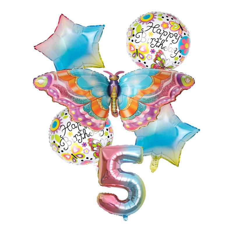 6 шт. набор из фольгированных воздушных шаров в виде бабочек, розовые, синие, разноцветные бабочки, 32-дюймовые воздушные шары с цифрами, товары для декора вечеринки по случаю дня рождения ребенка