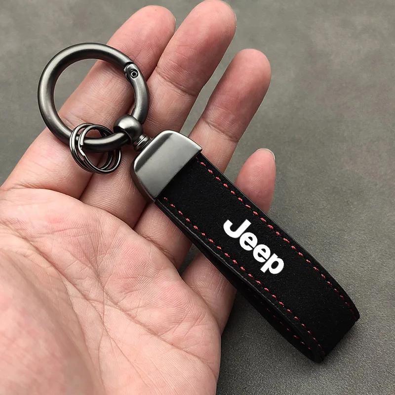 Cup Holders Car Emblem Keychain Suede Key Ring Gift Accessories For Jeep Wrangler JL JK Renegade Grand Compass Gladiator Cheroke