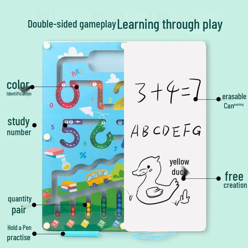 Развивающая магнитная игра-лабиринт с бусинами для детей - Деревянное распознавание чисел с управлением магнитной ручкой