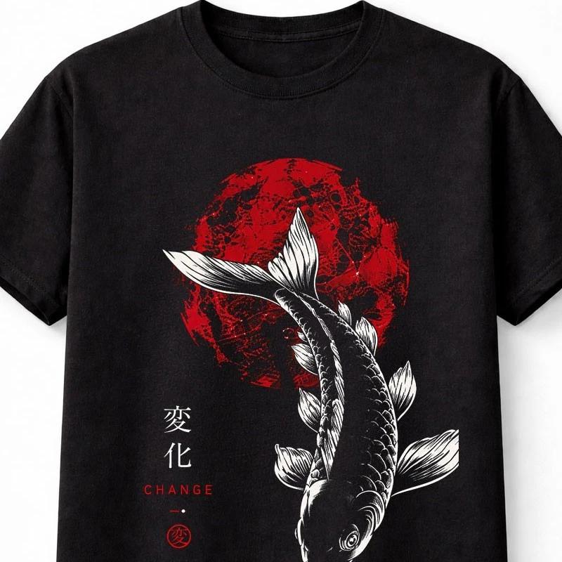 Japanese Koi Fish Red Moon Anime Art Graphic Unisex TShirt