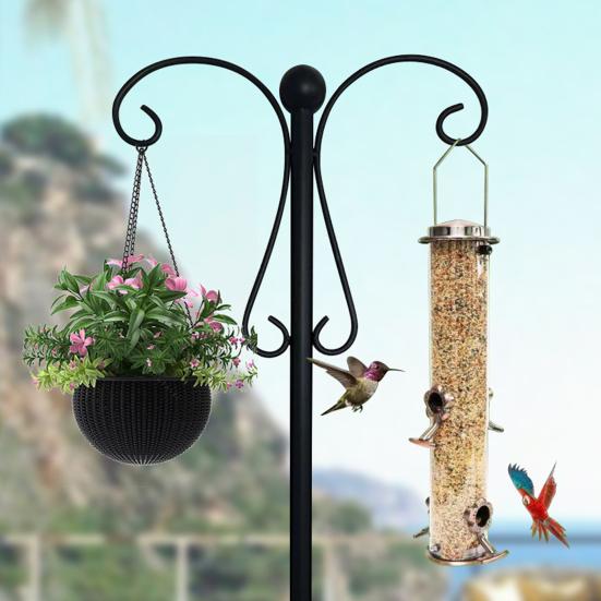 Уличный крючок Shepherd Hook, двойной крючки, прочная кормушка для птиц, крючок Shepherd Hook с 5-зубчатым основанием для подвешивания растений, фонарей, колокольчиков