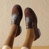 Cow Suede Round Toe Med Heels Spring Shoes Brogues Metal Buckle Fasteners Vintage Women Pumps