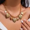 Stereoscopic Metal Heart Bracelet Elegant Vintage Jewelry Temperament Heart Pendant Necklace  Daily