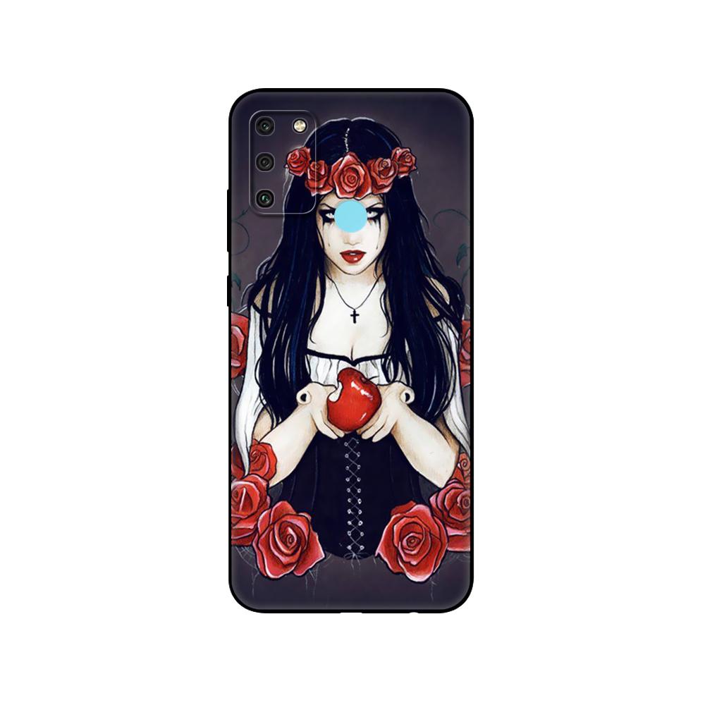 Black Tpu Case For Huawei Honor 8a 8s Prime 9 Lite Honor 9A 9C 9X Premium 9x Pro 9S Case Catrina Beautiful Rose Girl Skull Art