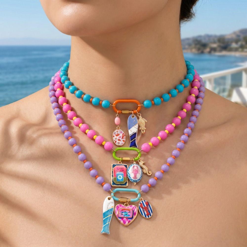 Ornaments Bohemian Resin Beaded Necklace Sea Series Beach Beaded Necklace Holiday