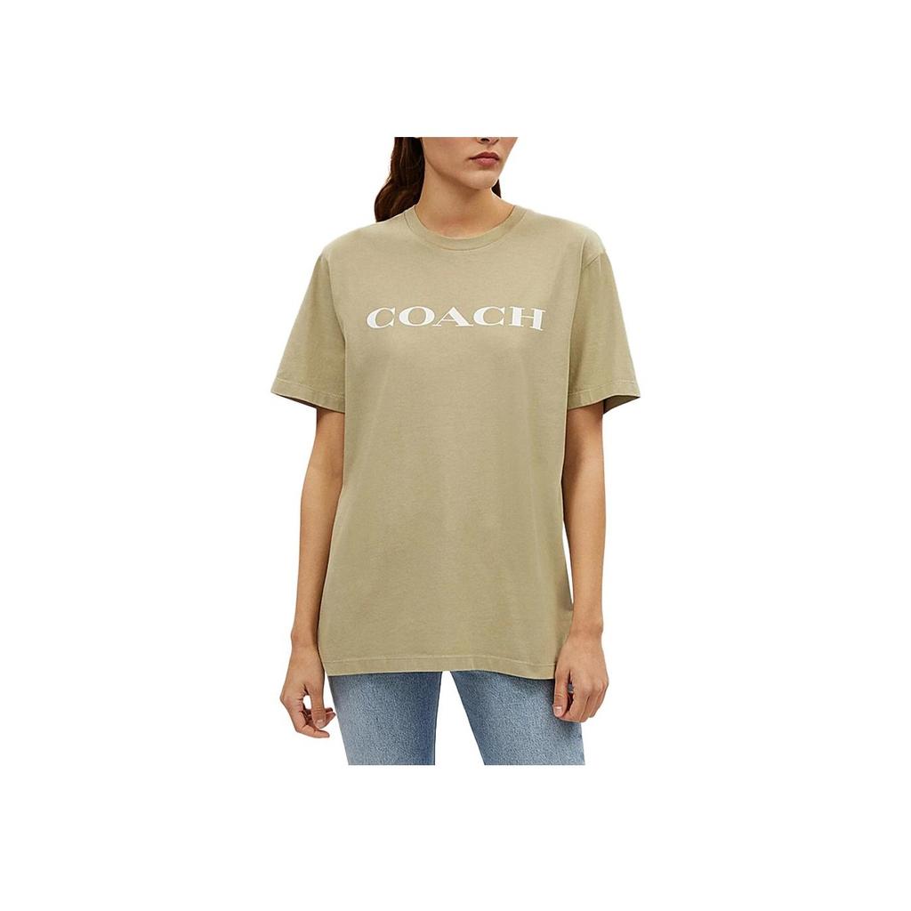 Coach Женская повседневная футболка с круглым вырезом и коротким рукавом, с принтом букв и логотипом, серо-зеленая CR035-NI1