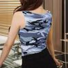 Женский жилет камуфляжный модный приталенный спортивный контрастного цвета без рукавов с круглым вырезом