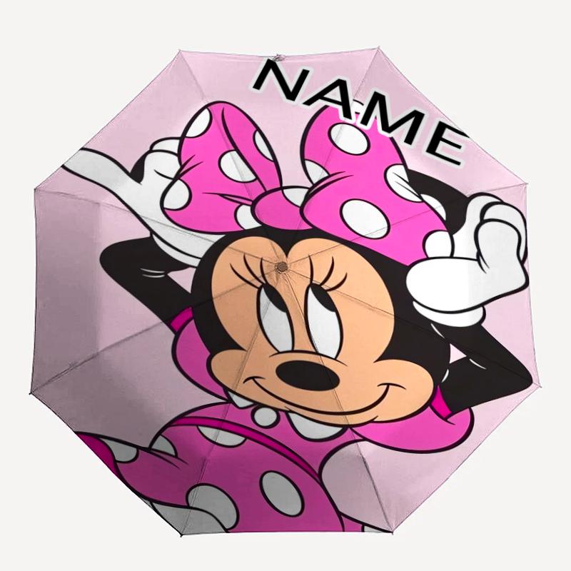 Personalized Name Minnie Print Umbrella - Automatic Open/Close, Eight-Rib Durable Frame, Automatic Folding Umbrella