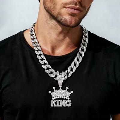 Хип-хоп подвеска-буква KING на цепочке, Мужская уличная кубинская цепочка с украшением, Персонализированный сплав, подвеска-корона, полностью усыпанная бриллиантами