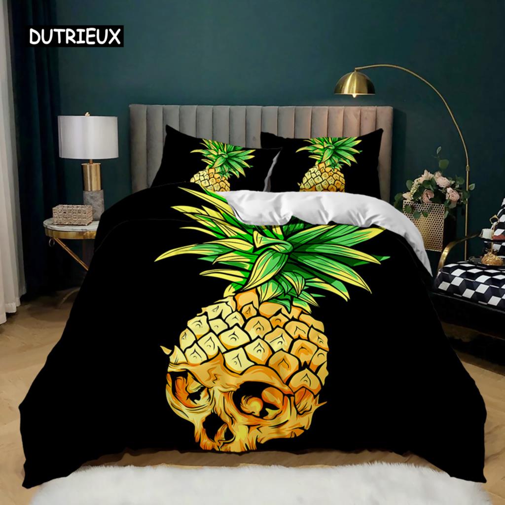Pineapple Duvet Cover Set White Twin Bedding Set Teen Adults Yellow Abstract Tropical Fruits Pineapple Polyester Comforter Cover