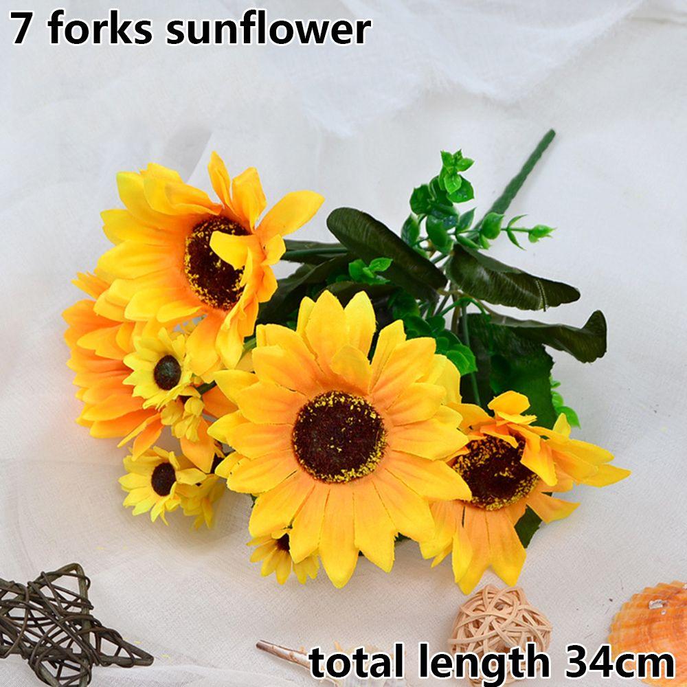 5/7/22 Heads Decorative Bright Yellow Real Touch Artificial Flower Fake Flores Bouquet Wedding Decoration Silk Sunflower