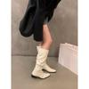 Thick Heel Pleated Stack Long Tube Knight Boots Women's Shoes New Spring and Autumn Western Thin Medium Tube Long Boots