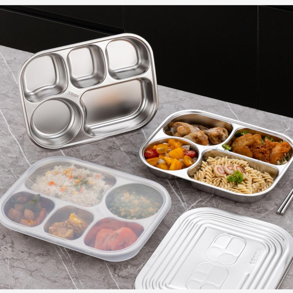 304 Stainless Steel Divided Dinner Plate 4/5-Compartments School Food Plate Kindergarten