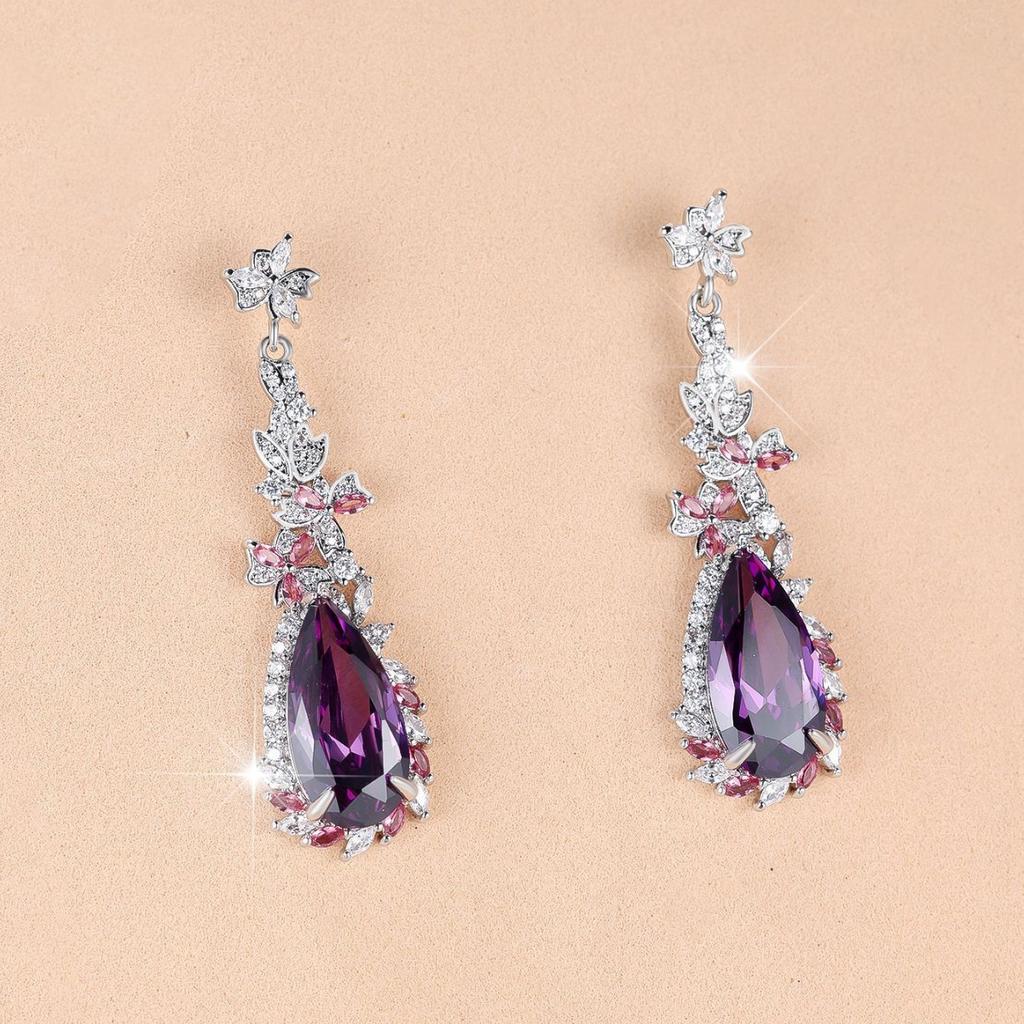 European and American luxury water drop flower full diamond high-end earrings for women Elegant and dazzling luxury dress accessories