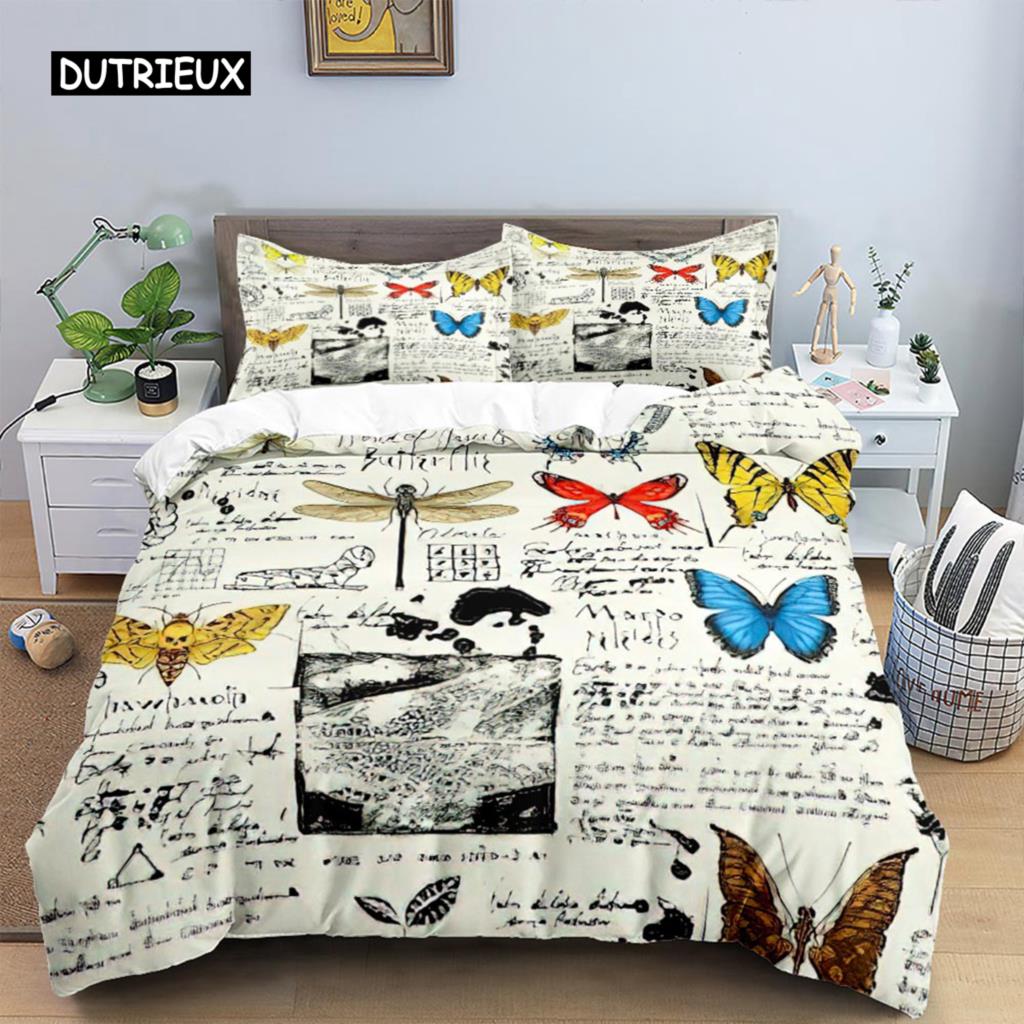 Комплект пододеяльника с бабочками Полиэстер 3D Фиолетовый комплект постельного белья с бабочками Мечтательная ночь Пододеяльник с бабочками Кинг-сайз Чехол для одеяла