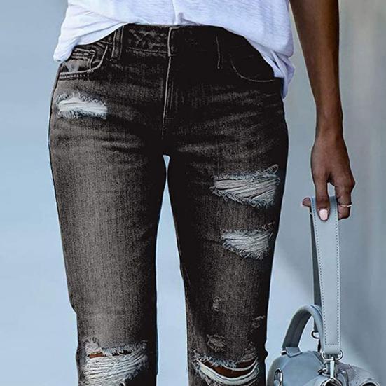 Женские узкие рваные джинсы средней посадки с потертостями и карманами, эластичные облегающие джинсовые брюки