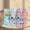 1PC Astronaut Floating Space Planet Pattern 750ml Color Plastic Sports Water Bottle Leakproof Flip Straw Lid Suitable for Sports Office Home Use