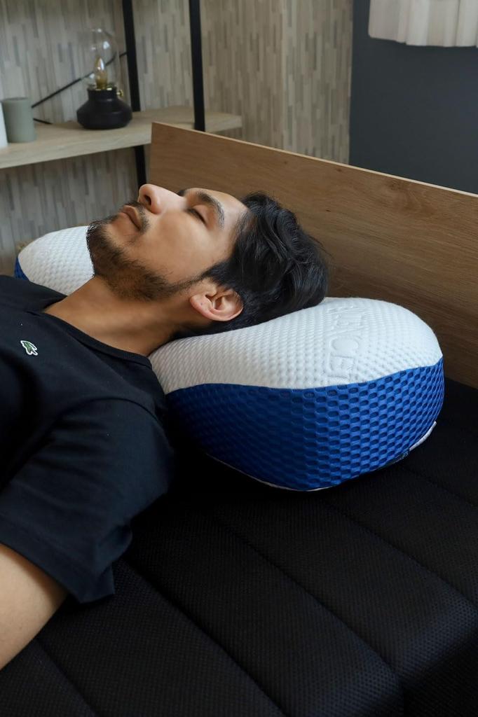 Blue Blood 4D Pillow Trinity with Cover Straight Neck Neck Pillow No Neck Pain Popular Neck Pillow Comfortable Sleep Pillow Memory Foam Pillow Side