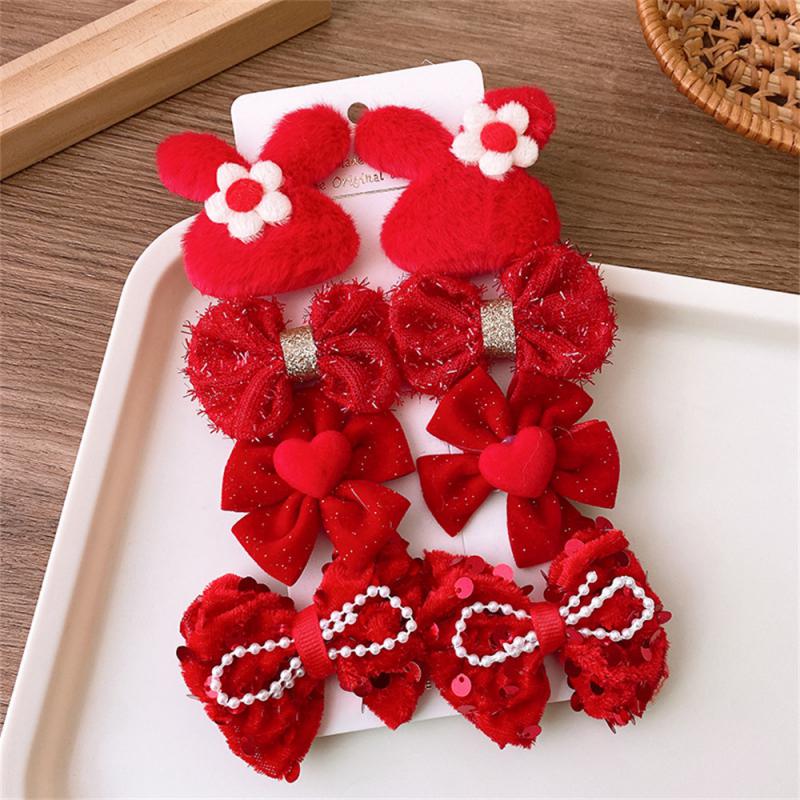 Детские новогодние заколки для волос в китайском стиле, милые плюшевые банты, кисточки, украшения, заколки, шпильки, аксессуары для волос в стиле ханьфу для девочек