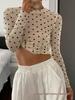 Cross-border Women's Polka Dot Mesh Slimming Long Sleeve Top