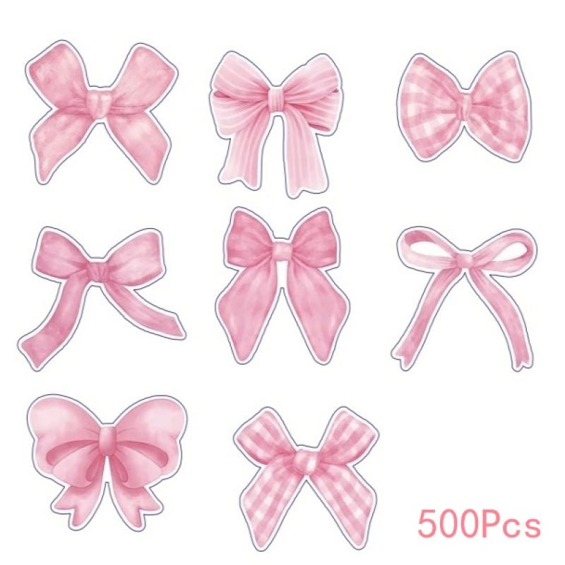 500 листов Мультяшные наклейки с бантиками Розовые наклейки для запечатывания бантиками Креативные наклейки для DIY-декора Наклейки-этикетки для поощрения детей Подарки