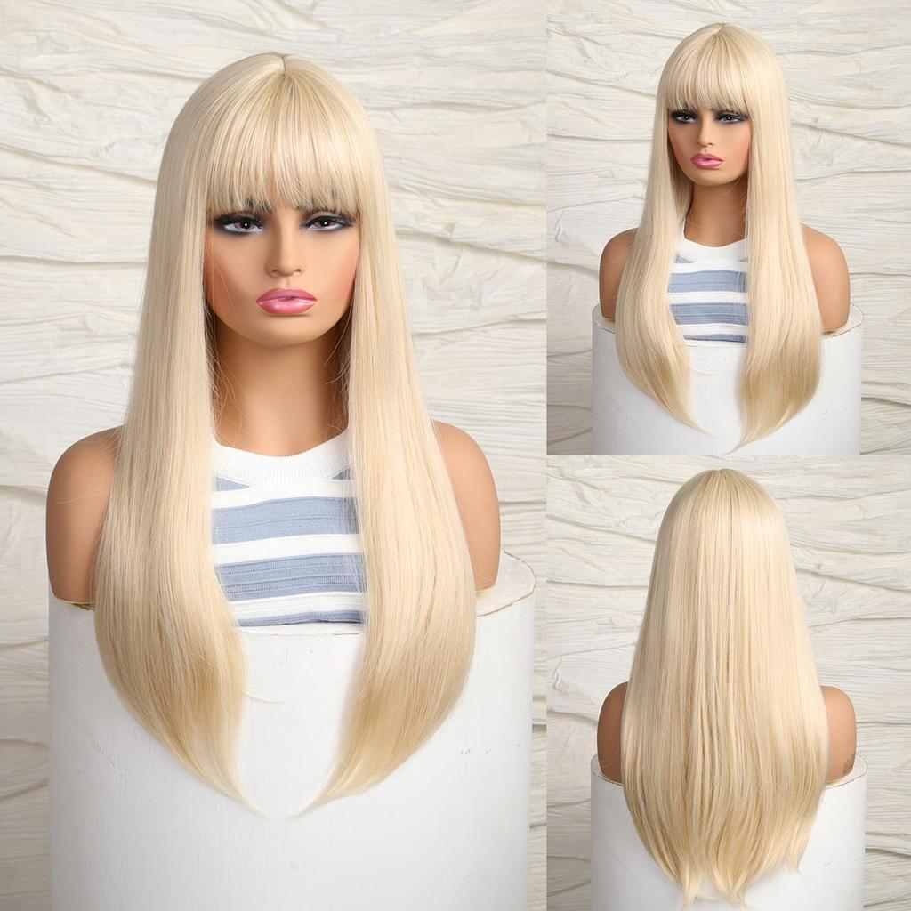 ALAN EATON Long Synthetic Fashion Wig for Women Blonde Platinum Hair Wigs Heat Resistant Fiber Wigs Full Hair Wigs