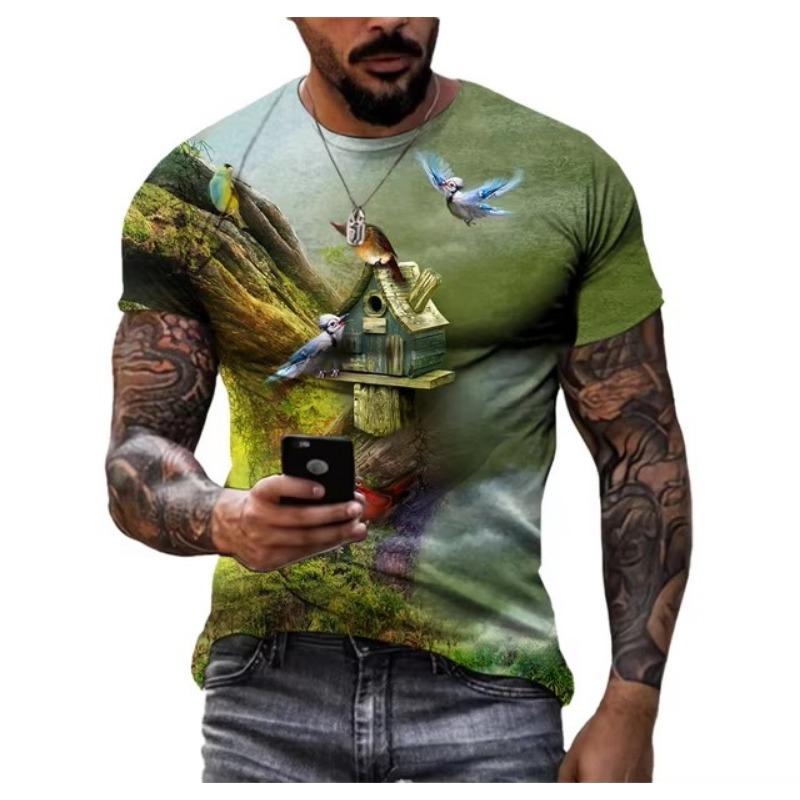 Футболки с графическим принтом для мужчин, модные футболки с рисунком природных пейзажей, красивые повседневные футболки с 3D-принтом, летние топы с изображением гор и рек