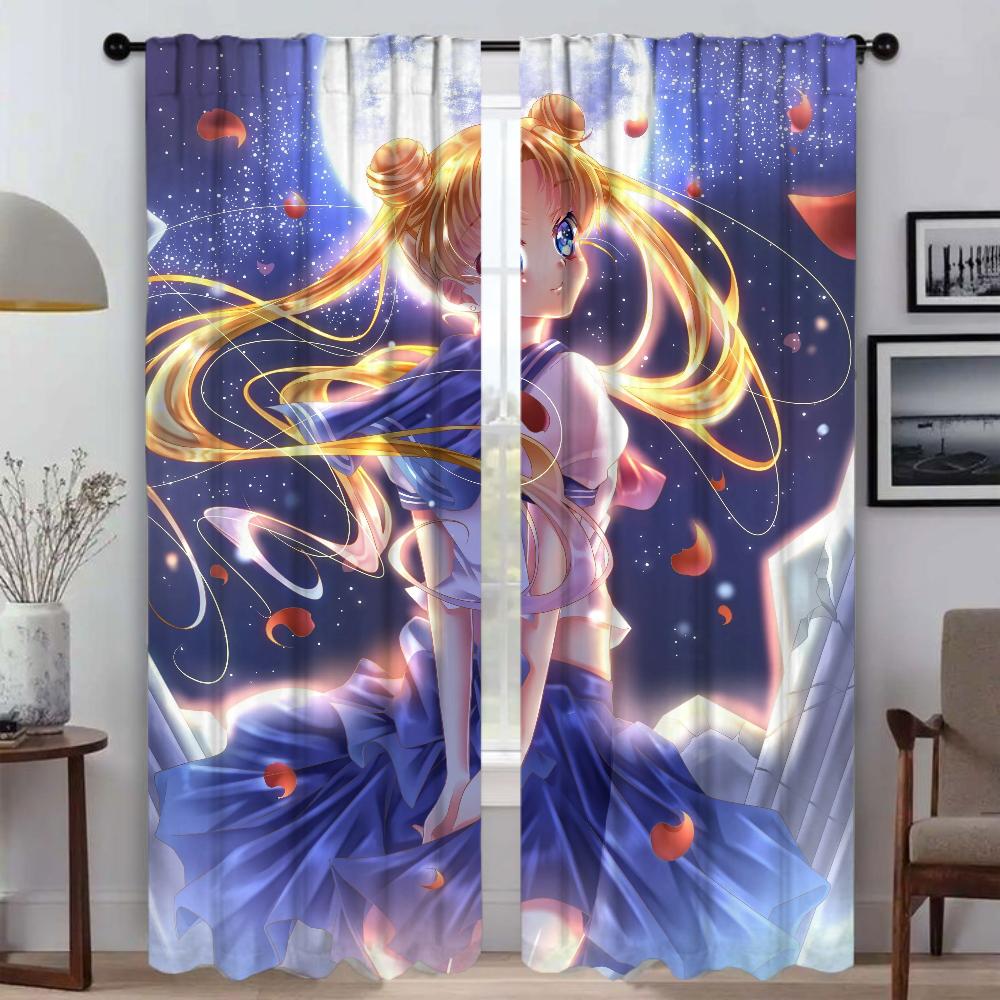 SailorS Moon Anti-mosquito Curtains 2 Pieces Modern Living Room Curtains for Camera Halloween Decoration Window Curtain Shades