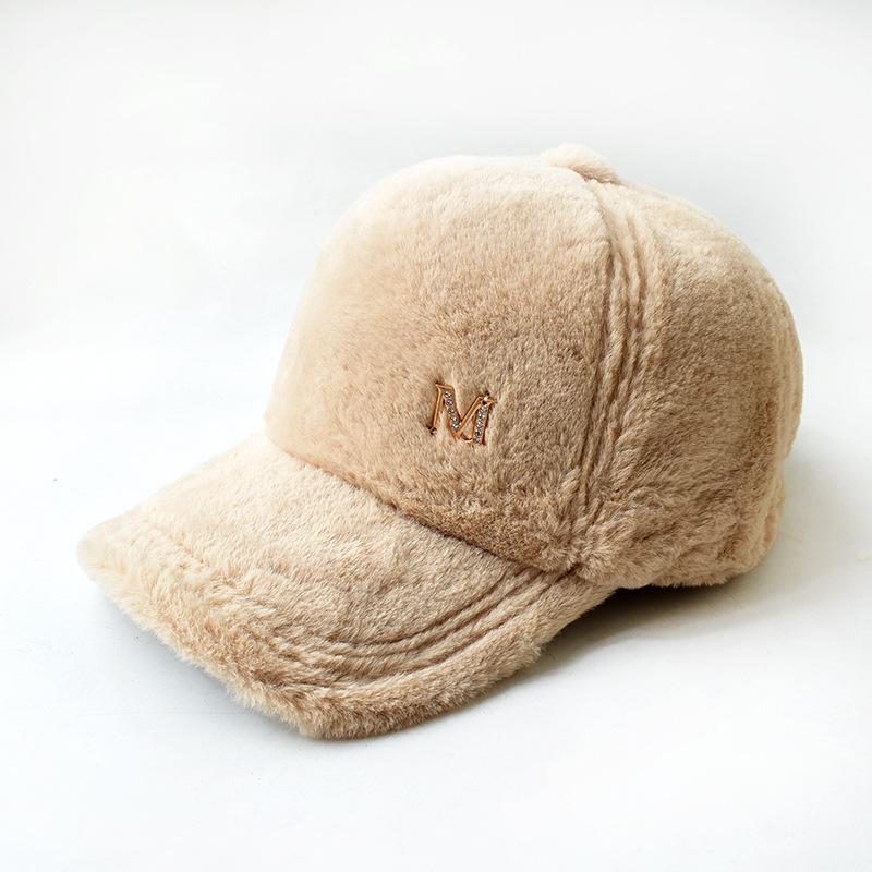 Fashion Autumn and Winter Baseball Cap Korean Version of Warm Plush Cap with Letter M Cap Female Casual Bonnets for Women