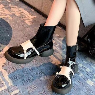 Модные роскошные дизайнерские элегантные женские туфли 2024 года, женские ботинки на молнии с пряжкой, декорированные толстые подошвы, черные женские ботинки