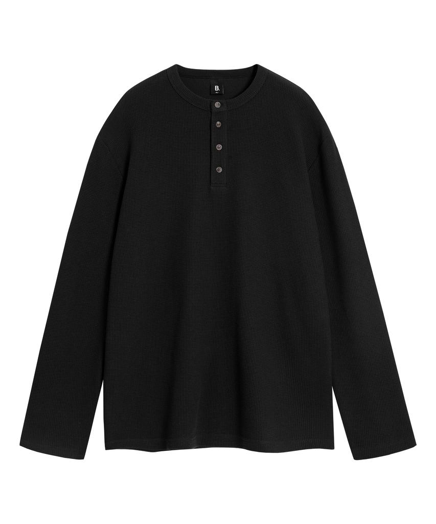БРЕНСОН (вафельный) Свободная вафельная футболка-henley с длинным рукавом (4 цвета)