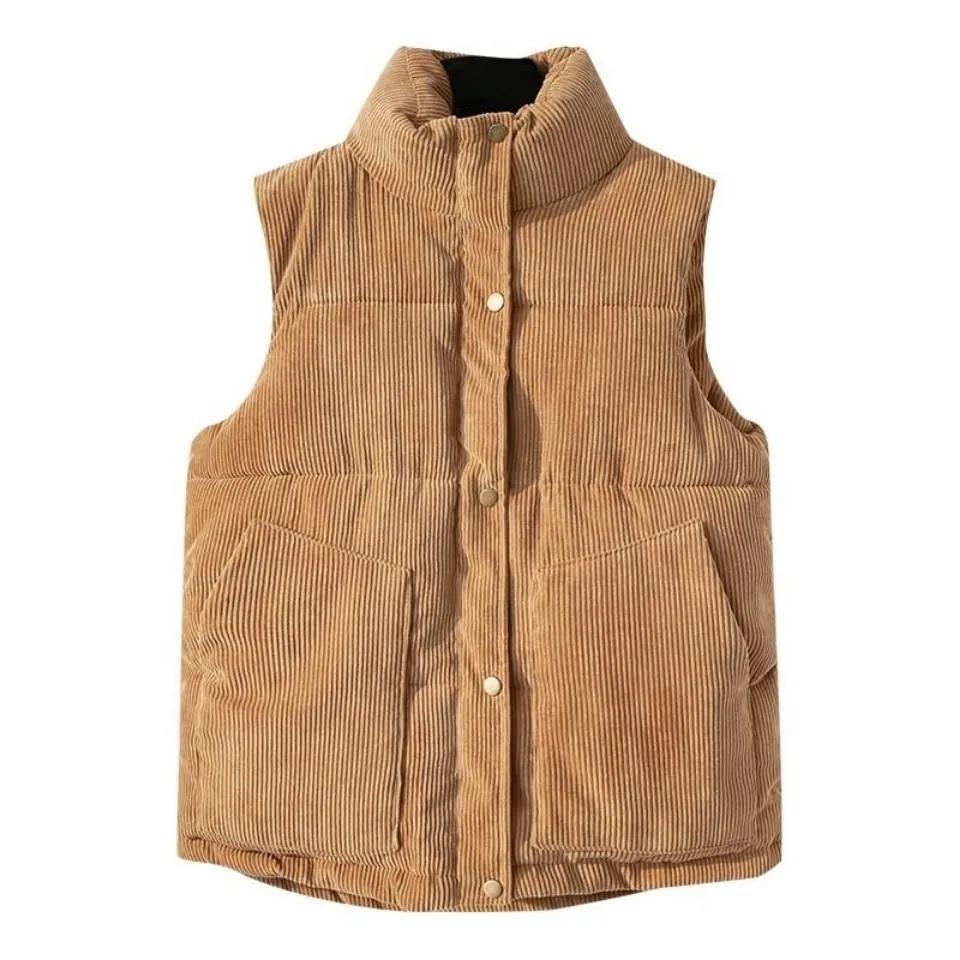 Women's Fall and Winter Loose Short Section Corduroy Vest Solid Color Comfortable Jacket