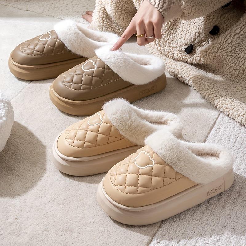 Женские нескользящие домашние тапочки, зимняя теплая толстая подошва, стеганый узор, подошва из ЭВА, ПУ, моющаяся тканевая подкладка, для домашнего использования парами