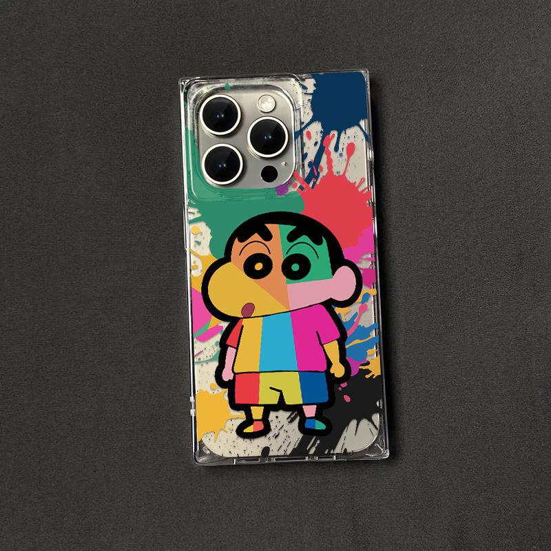 Colorful Graffiti Crayon Shin chan for iPhone 16/15 Pro Phone Case 14 Square 13 Transparent 12 Soft