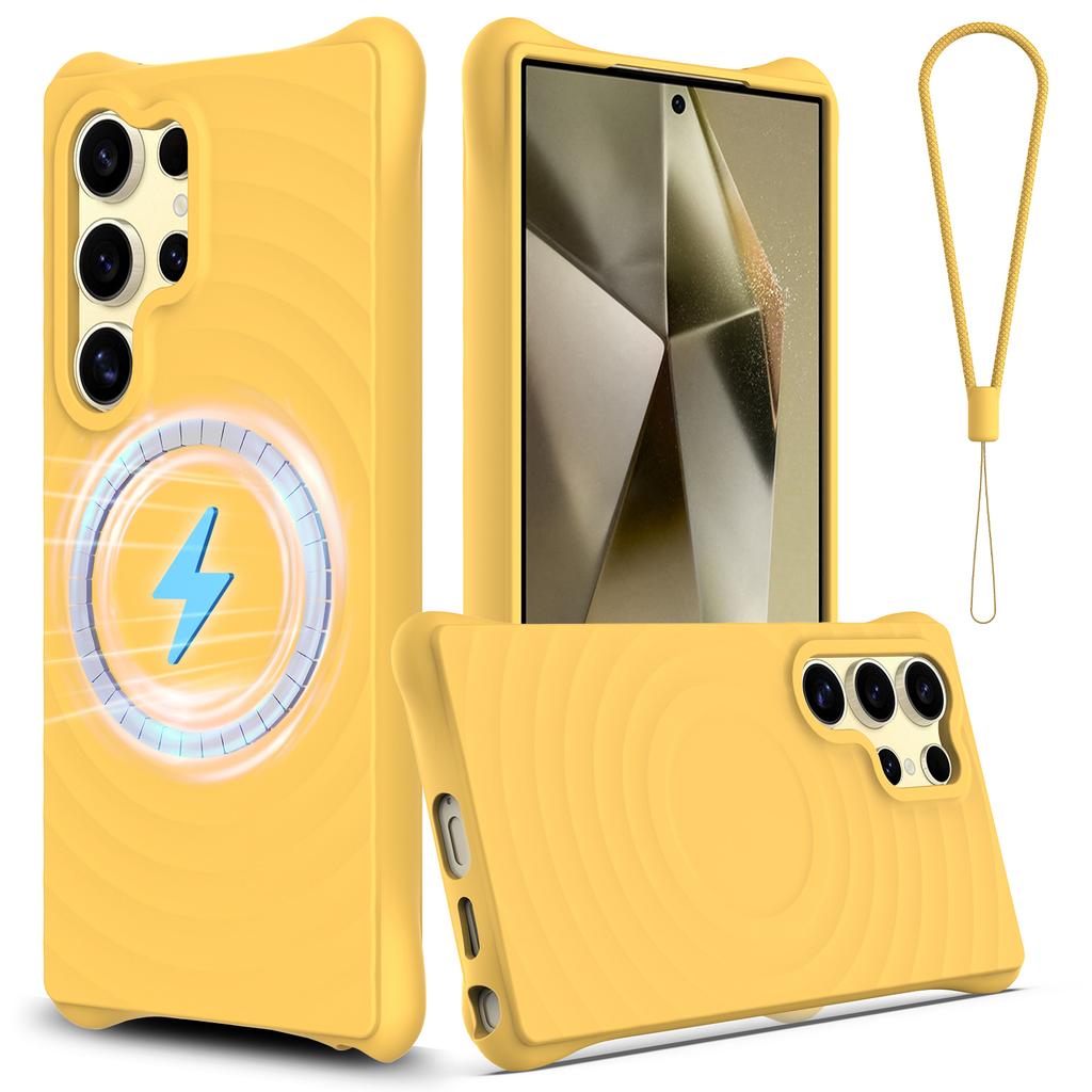 For Samsung Galaxy S24 Ultra Magnetic Case Ripple Texture Anti-Drop Liquid Silicone Phone Cover