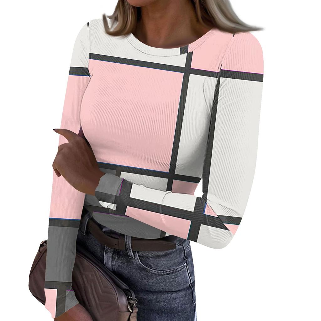 Женская и зимняя футболка с тонким низом, модная повседневная футболка с круглым вырезом и принтом, длинный рукав