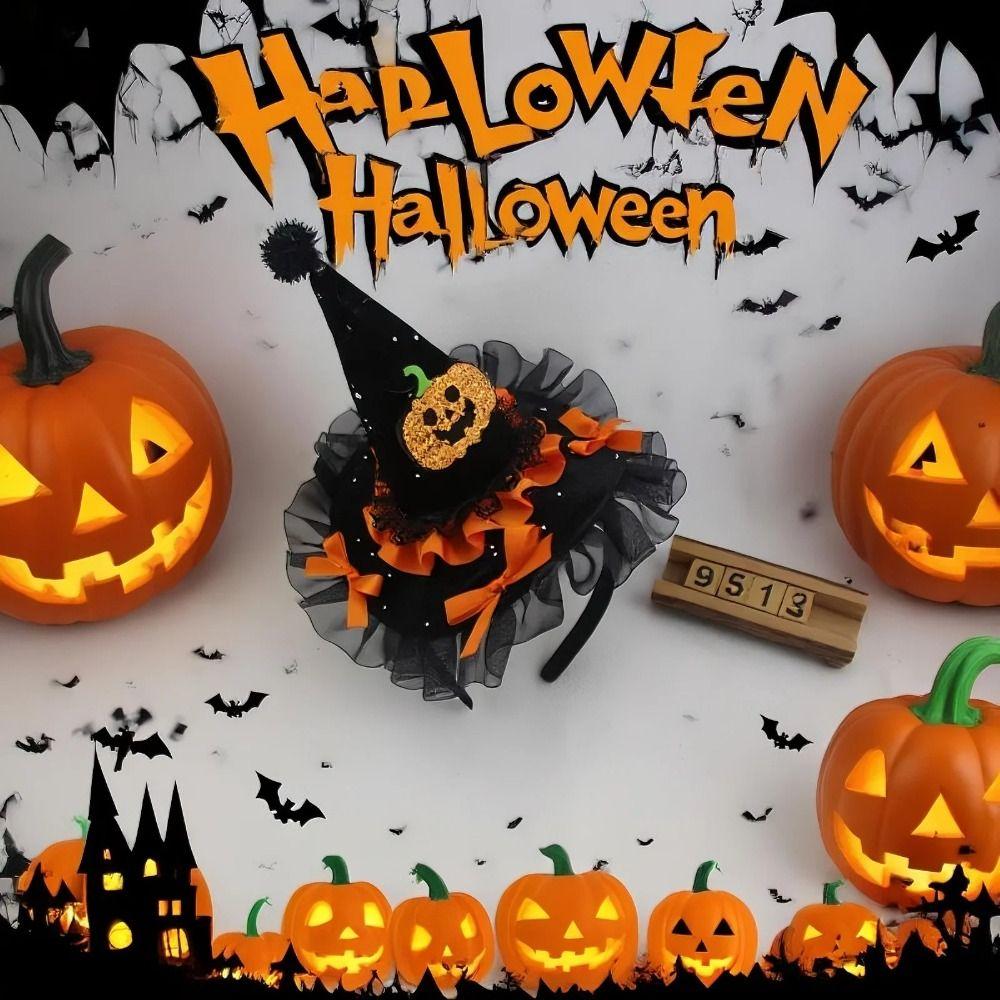 Pumpkin Halloween Witch Hat Headband Spider Cone Hat Hair Hoop Photo Props