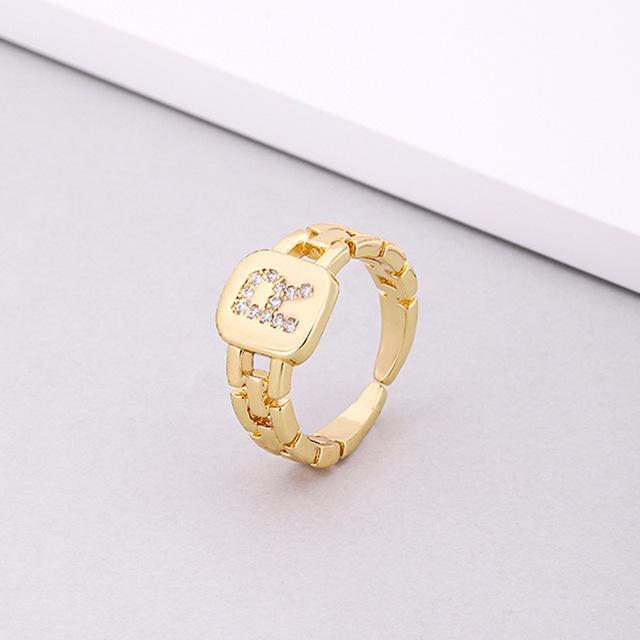 Initial Letter Ring Women Trendy Adjustable Pave Micro Zirconia Hollow Finger Ring For Women Jewelry Gift