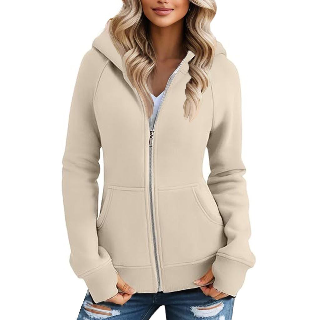 Women's Solid Color Zipper Hoodie And Fleece Hoodie Coat