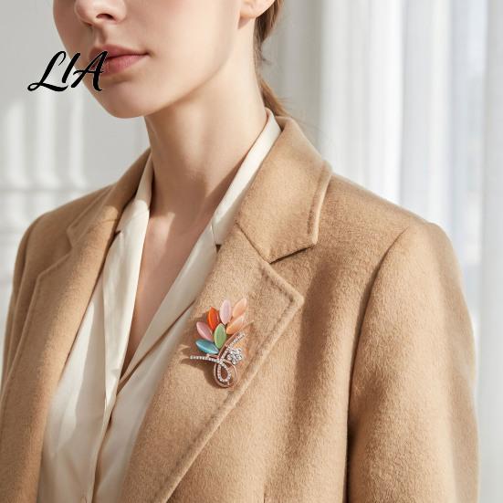 Enamel Branch Brooch Floral with Colorful Leaves & Rhinstone, Alloy Lapel Pin Flower Shirt for Women Girls , Clothing Jewelry Accessory Coats Dresses