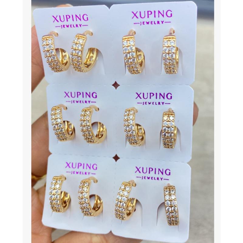 Ювелирные изделия Xuping, серьги-гвоздики, серьги-клипсы из сплава с покрытием k-цвета, с мульти-цирконами, в европейском и американском стиле, модные и универсальные серьги.